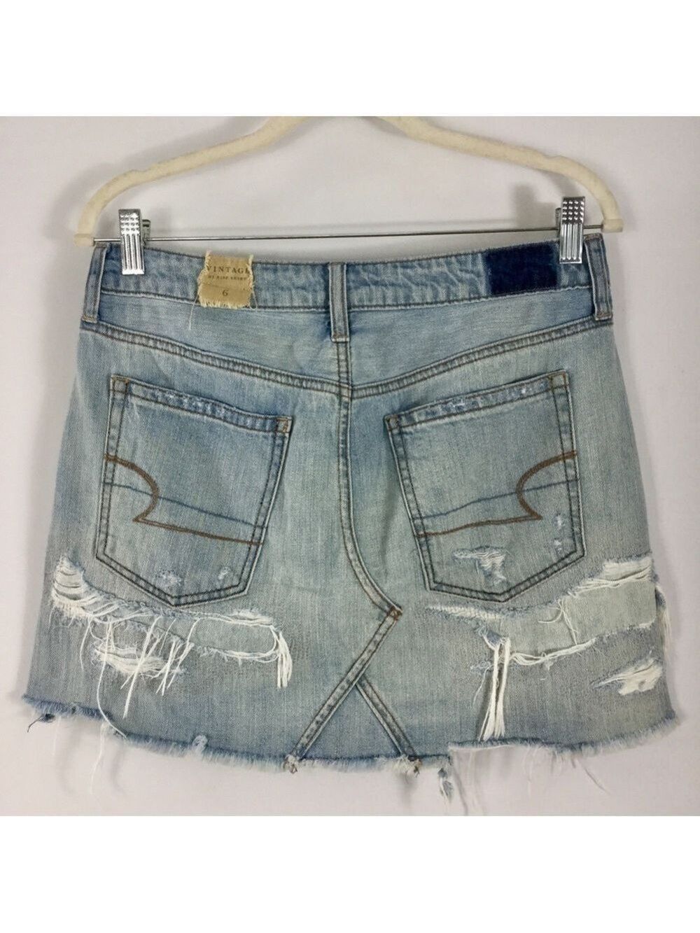 American Eagle Outfitters AE Vintage Hi-Rise Denim Skirt Distressed Size 6 - Picture 9 of 12